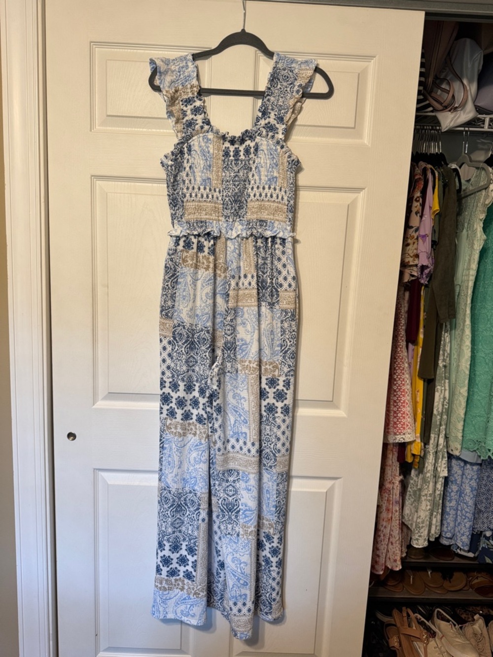 Cato Blue and White Printed Jumpsuit
